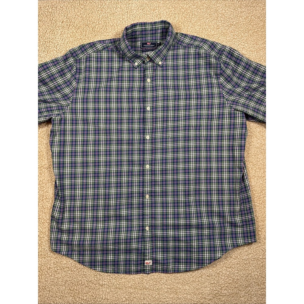 Vineyard Vines Classic Fit Murray Button Down Shirt Men's 2XL Blue Green Plaid